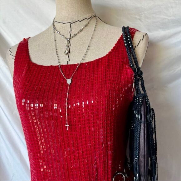 I.N.C Red Sequin Beaded Blouse - Picture 3 of 6